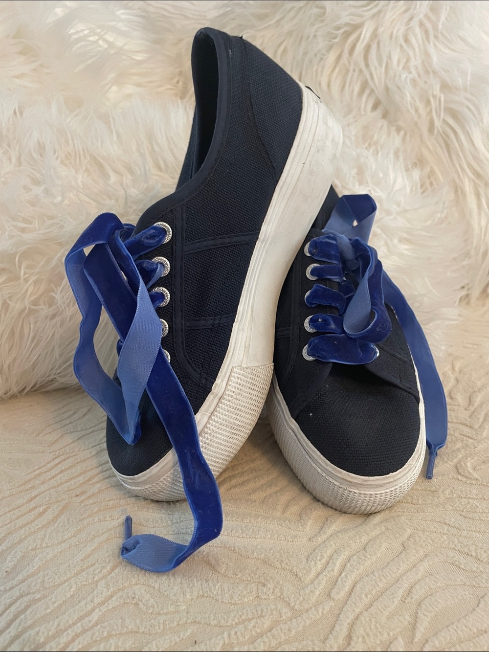 Superga Women’s Dark Blue Platform Canvas Low-Top Sneakers